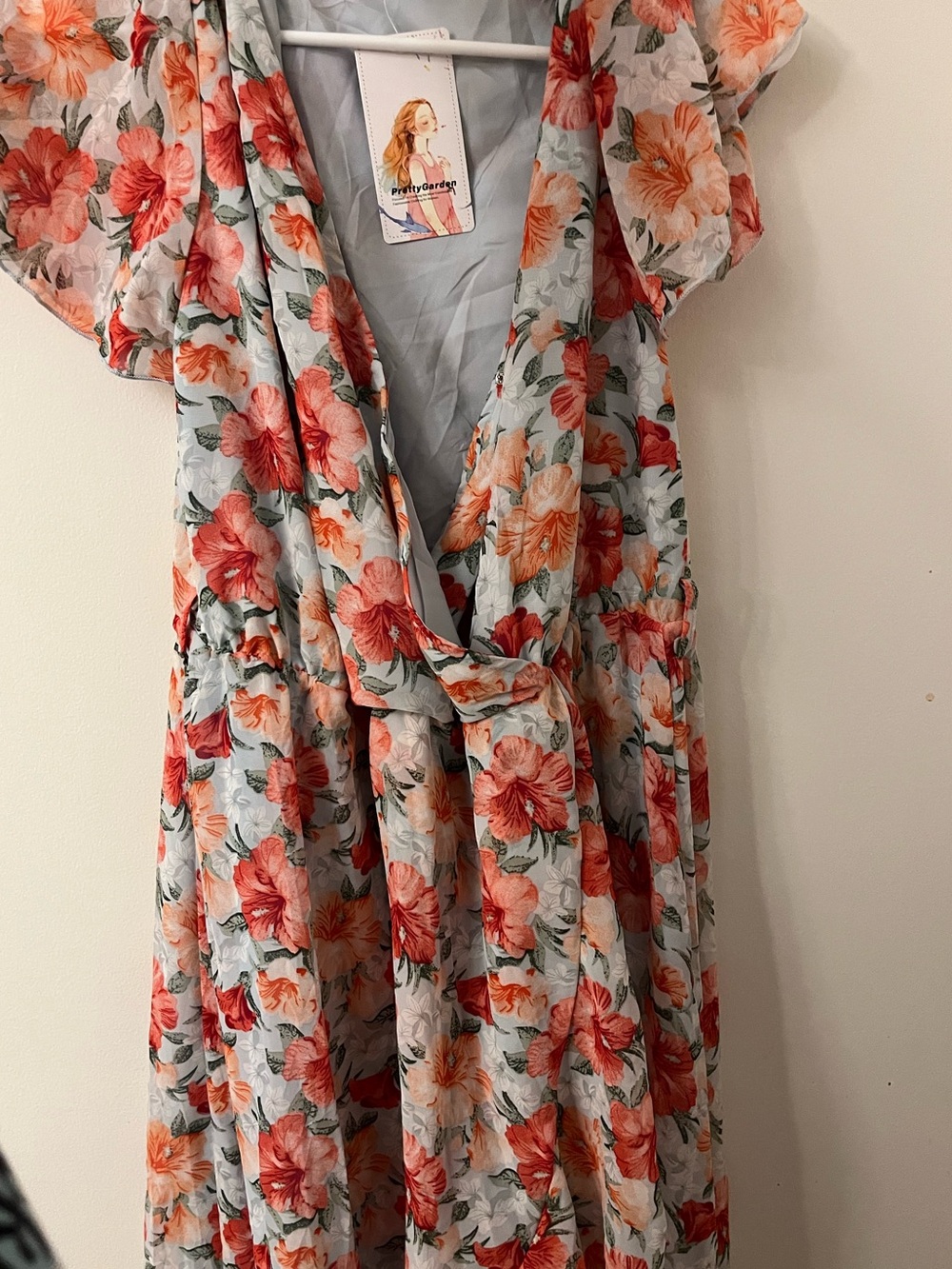 PRETTYGARDEN Women's Floral V-neck Boho Wrap Maxi A-line Dress